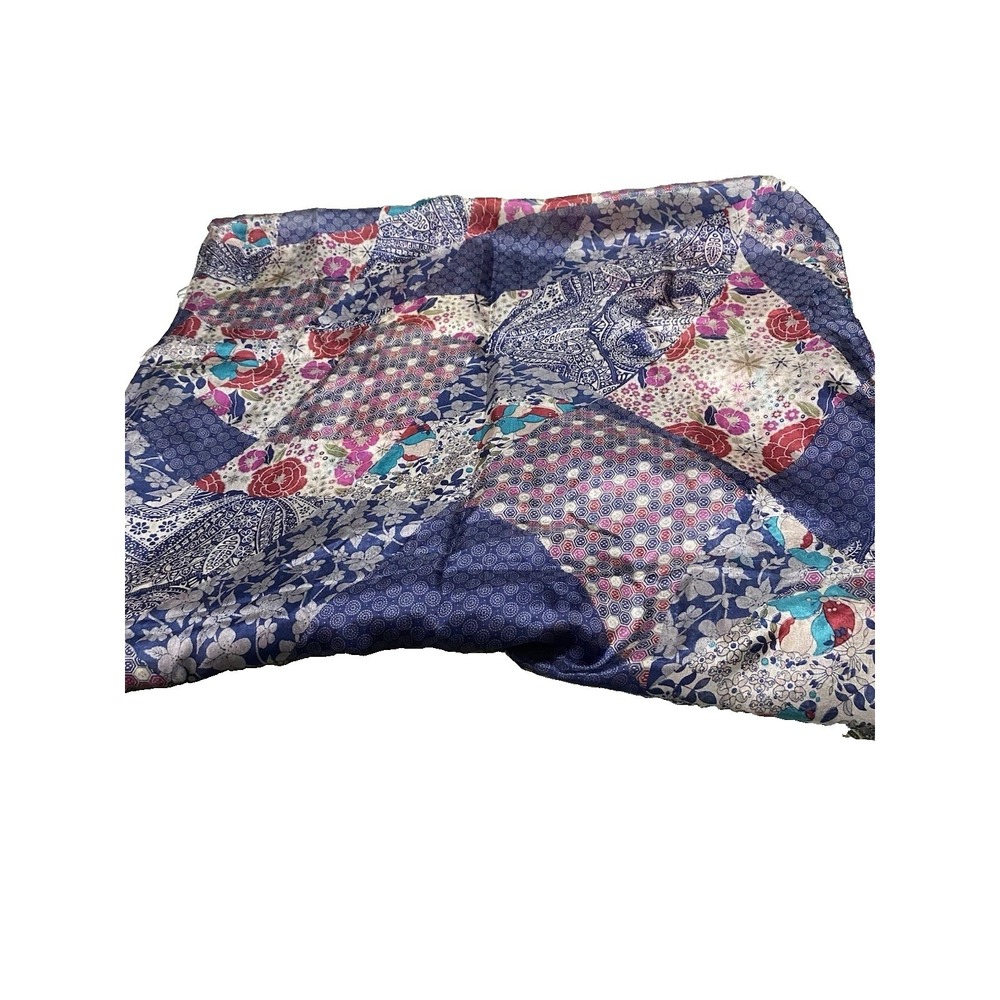 Extra Large Blue And Multicolor Patchwork Print Scarf